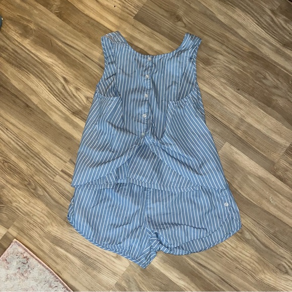 LAKE size medium blue and white striped pajamas with back button detail - Picture 2 of 5